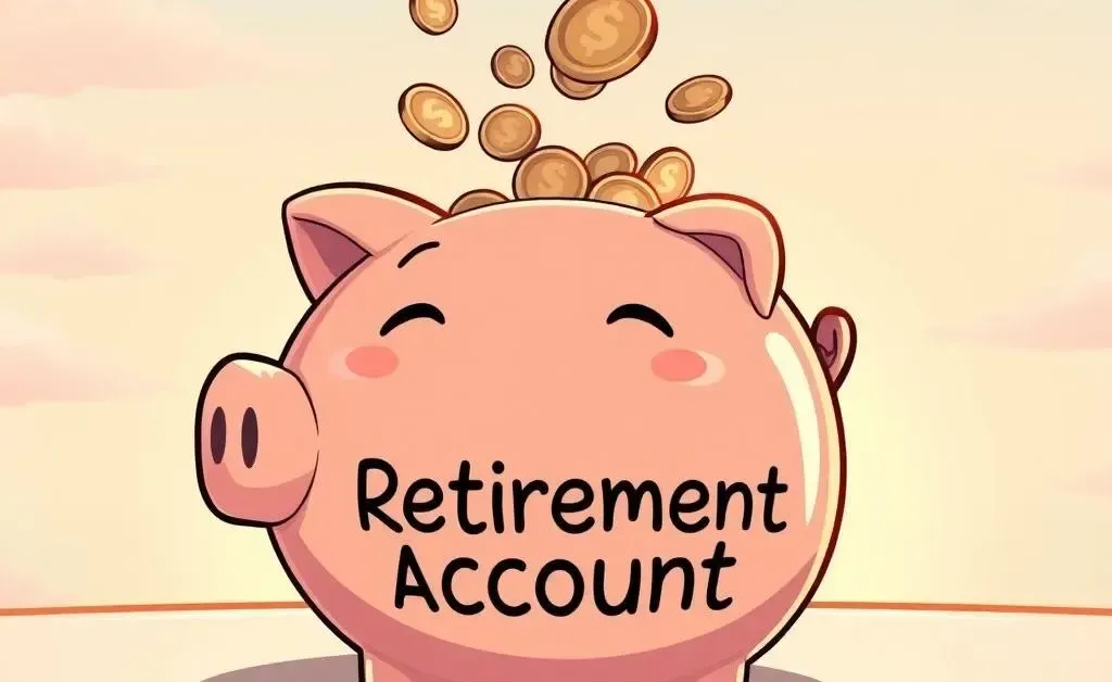 Piggy bank labeled 'Retirement Account' with coins falling in