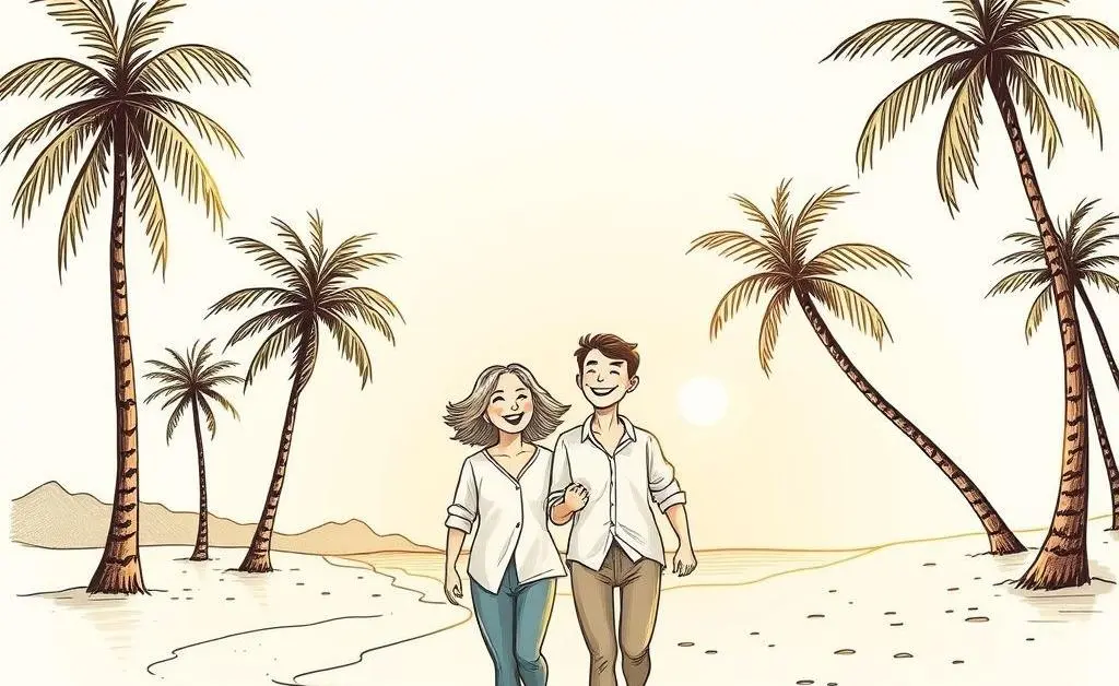 Couple enjoying an early retirement on the beach