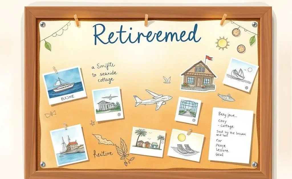 A hand-drawn vision board with retirement goals