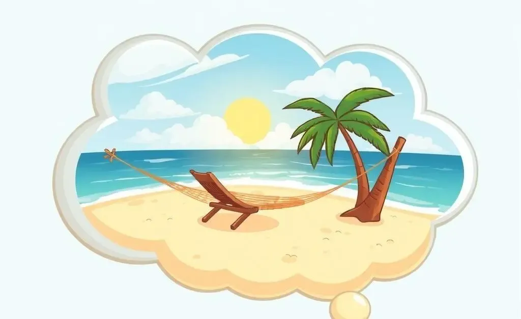 Dream bubble showing a beach retirement setting.