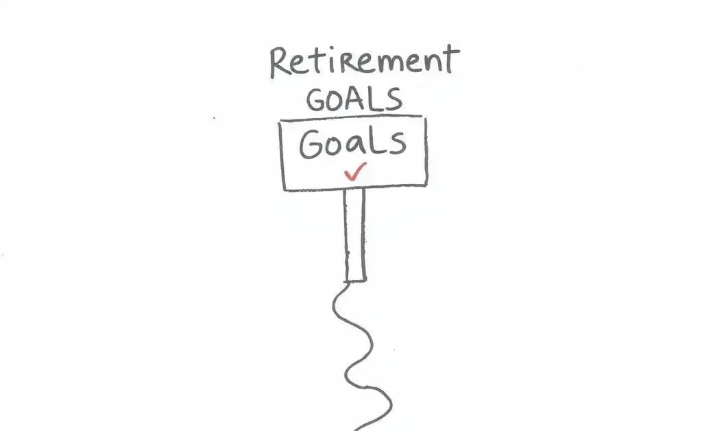 A simple, hand-drawn path leading to a sign labeled 'Retirement Goals' with marker checkpoints.