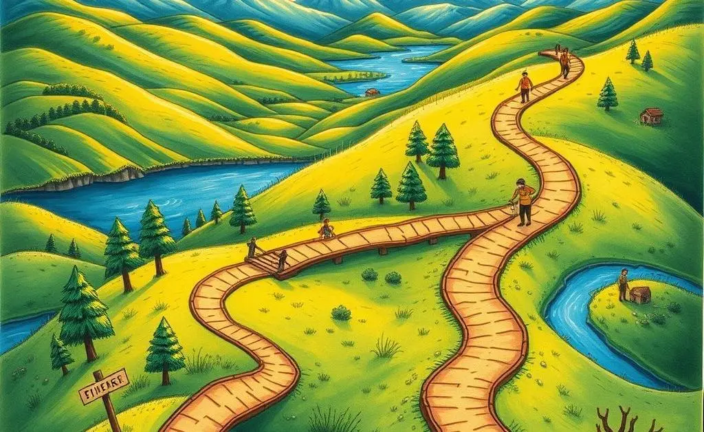 An illustrated roadmap with milestones and checkpoints, representing a journey towards retirement goals.