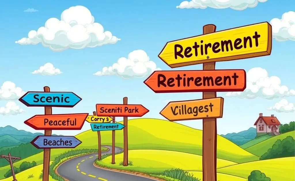 A road with signage directing towards retirement options