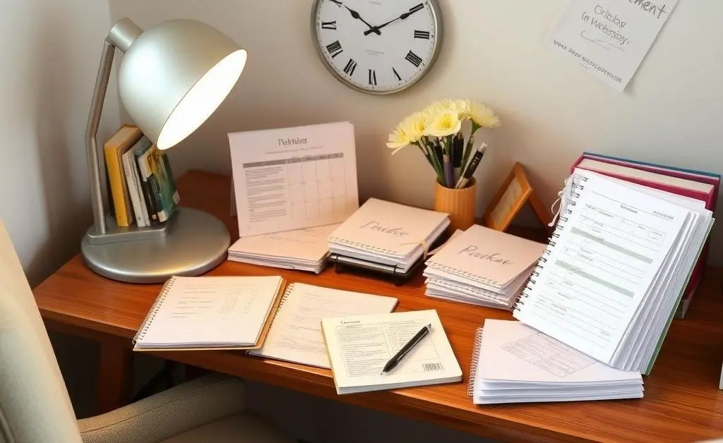 Office setup with retirement planning documents