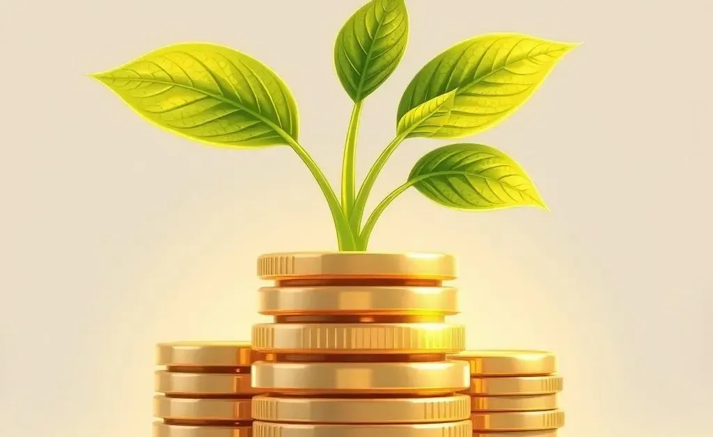 Illustration of a money plant growing from a stack of coins, symbolizing growing savings for retirement