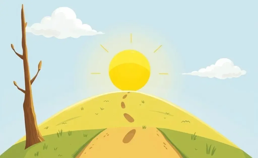 A cartoon-style depiction of a journey with a path labeled 'Retirement Savings' leading to a sunny future.