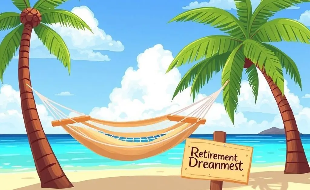 A tropical beach with a hammock representing retirement dreams