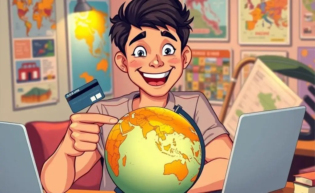 Planning a trip using a globe and a laptop