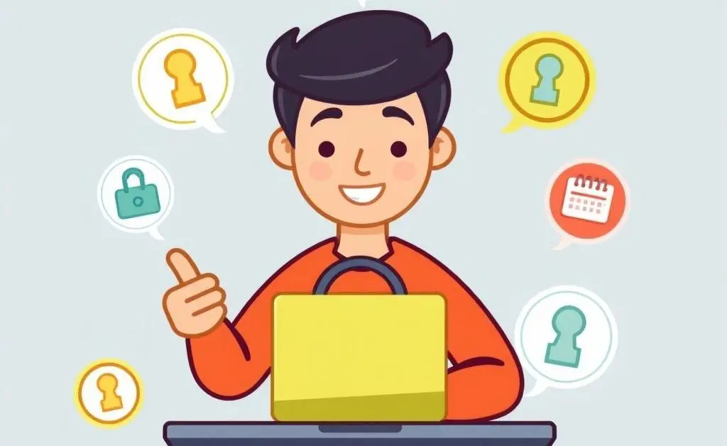Cartoon person shopping online with rewards icons