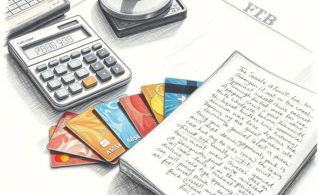 Table with calculator and credit cards, indicating financial planning