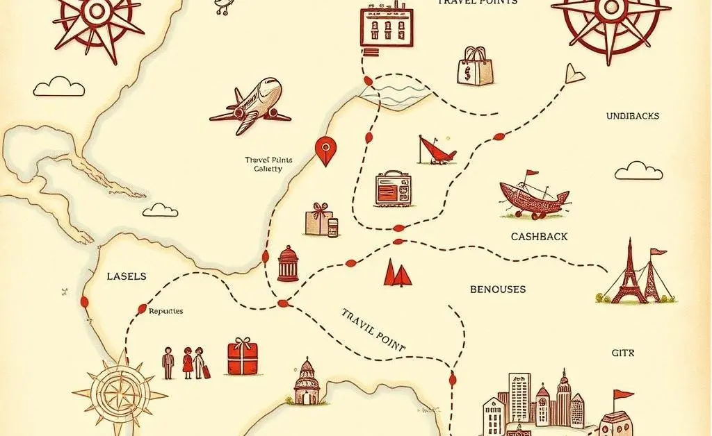 Map leading to rewards like travel points and cashback.