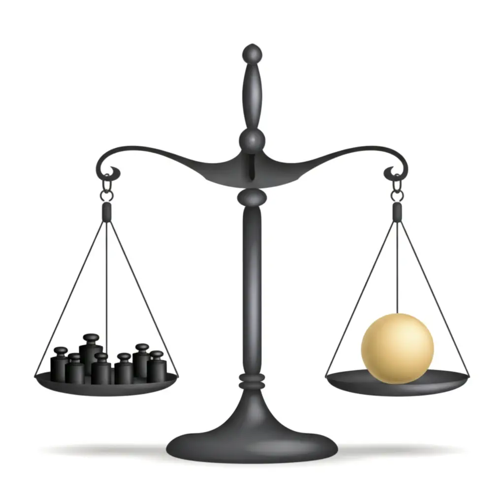 Minimalist image of a balance scale with different weights symbolizing risk management.