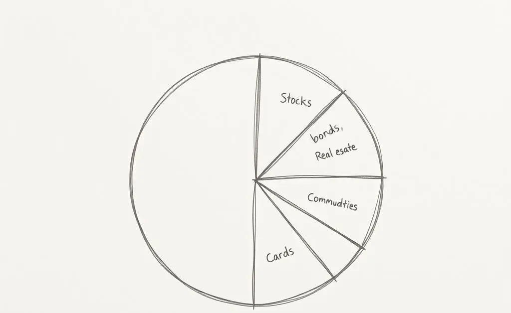 A simple hand-drawn pie chart illustrating a diversified investment portfolio.