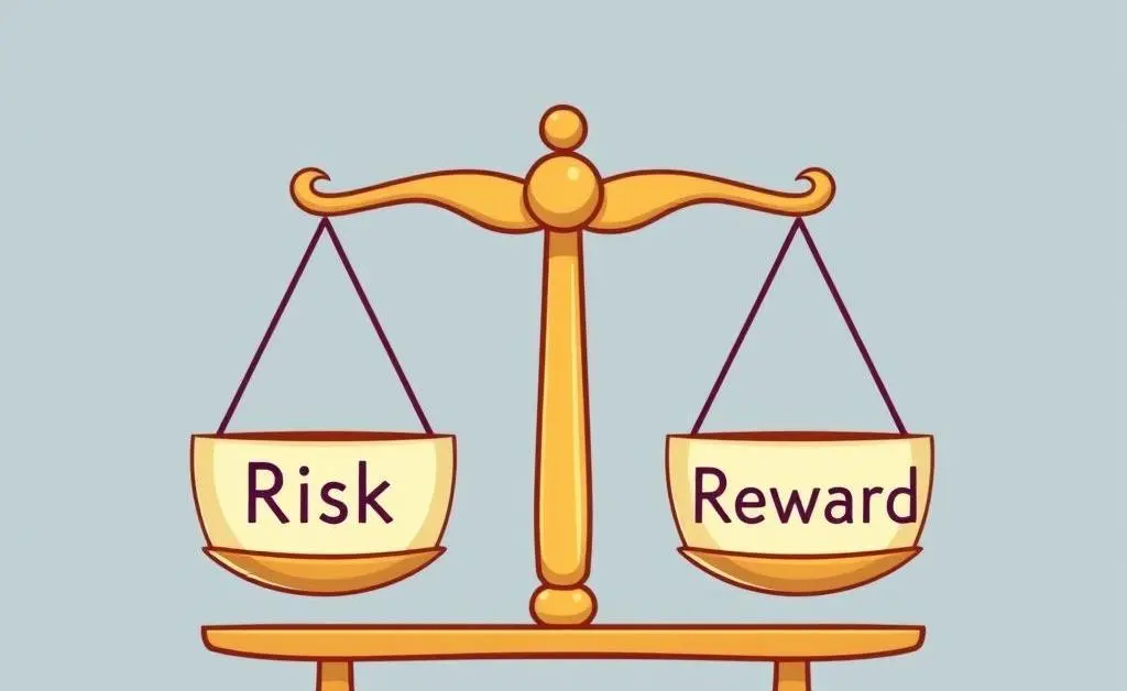Balanced scale depicting risk and reward