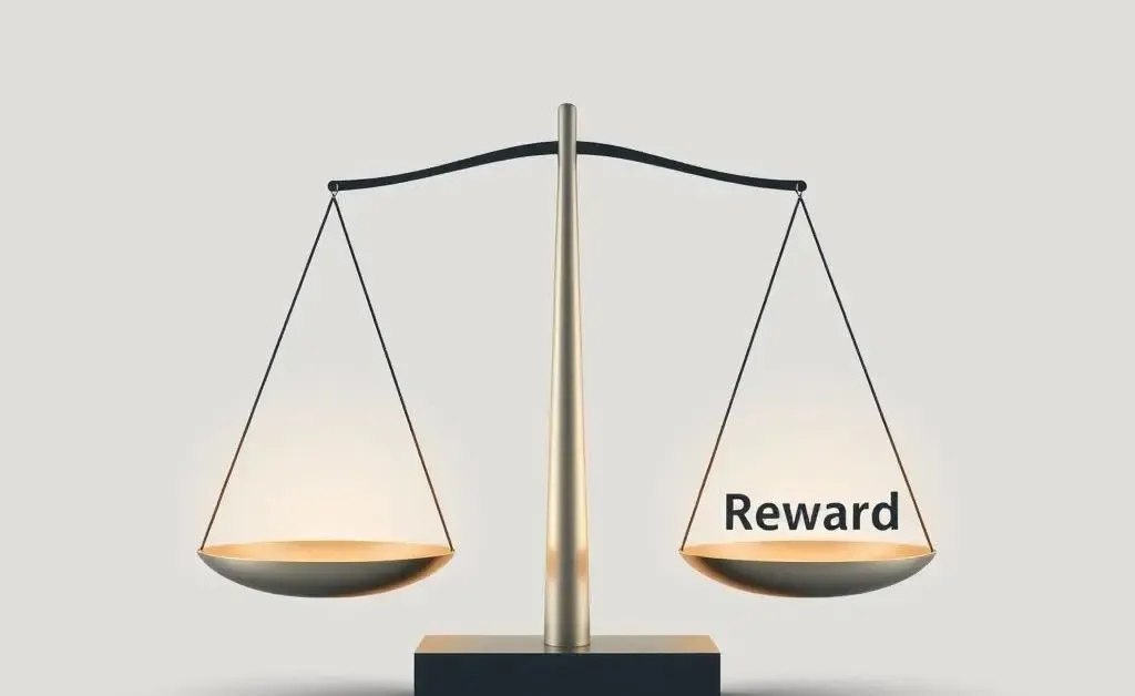 Balance scale showing risk and reward