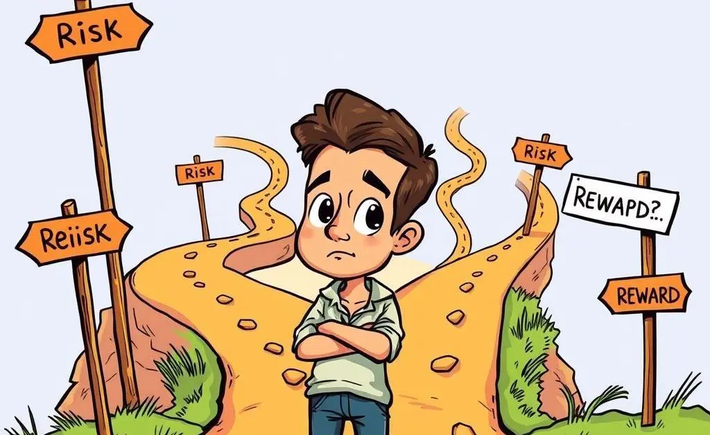 Person choosing between risk and reward paths