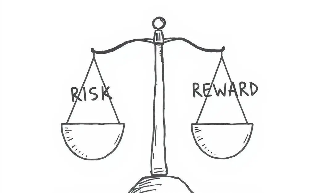 Hand-drawn depiction of a scale balancing risk and reward factors