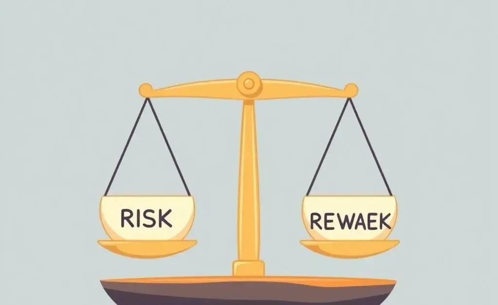 A minimalist scale balancing risk and reward with a cartoon-style design
