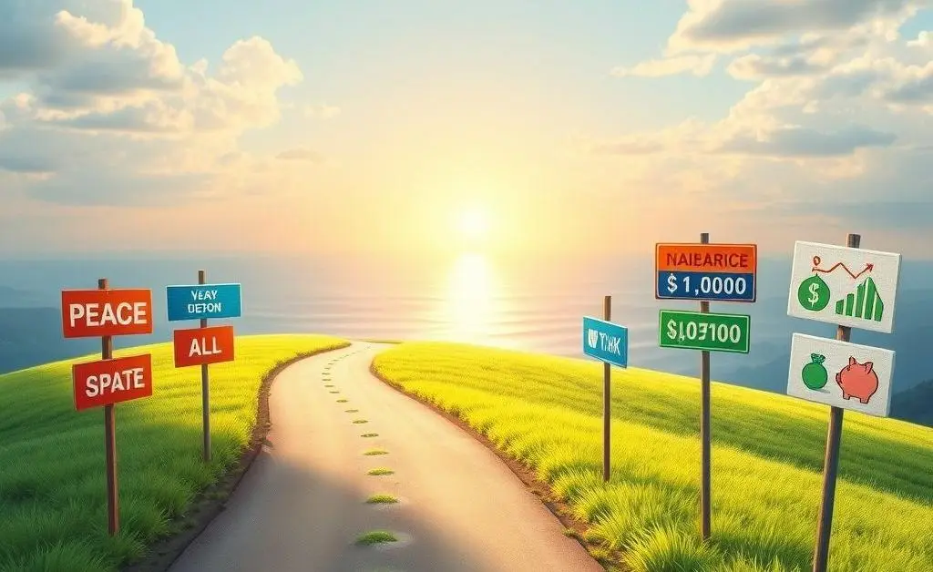 Road leading to peace and stability with financial advice signposts