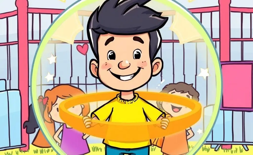 A cartoon illustrating social boundaries with a protective circle around a person.