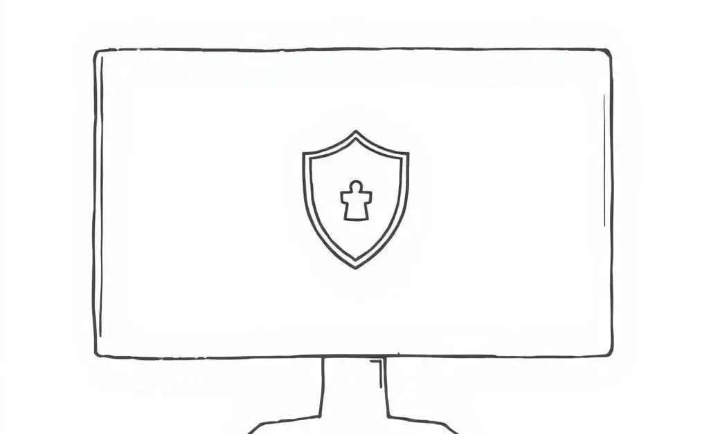 Cartoon of a person browsing the internet with a shield icon.