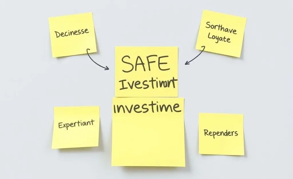 A minimalist image of various safe investment options drawn on sticky notes