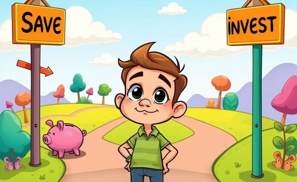 Person deciding between save and invest paths