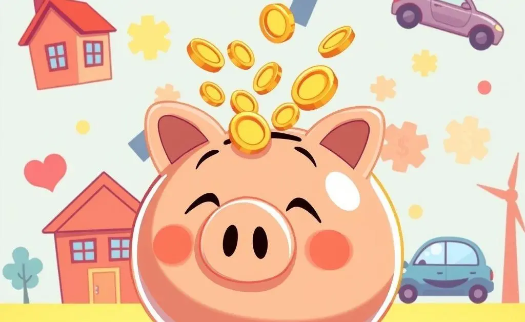 Cartoon of a piggy bank symbolizing future savings.