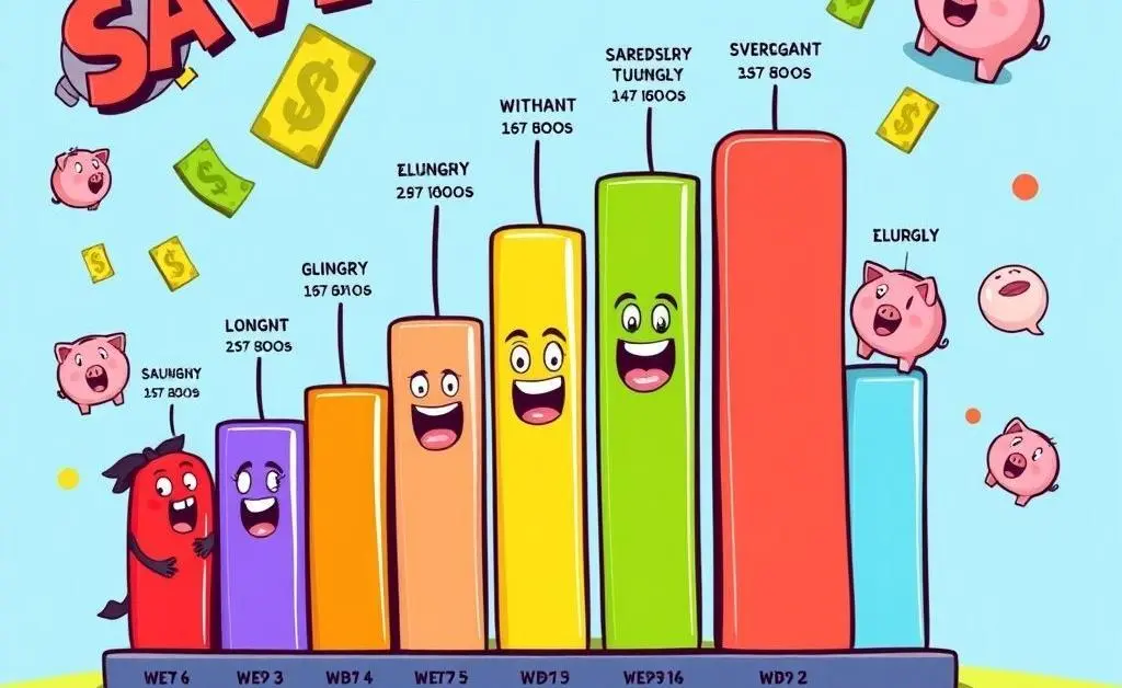 A cartoon-style bar chart showing different saving habits in a vibrant, easy-to-read format.