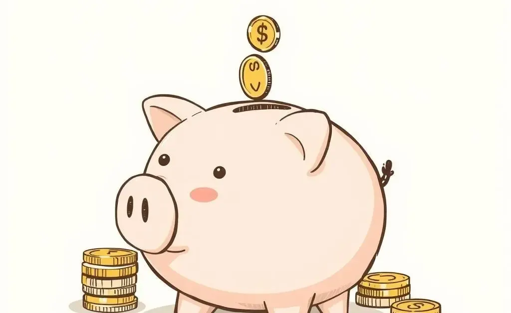 A hand-drawn style picture showing a piggy bank with growing coins