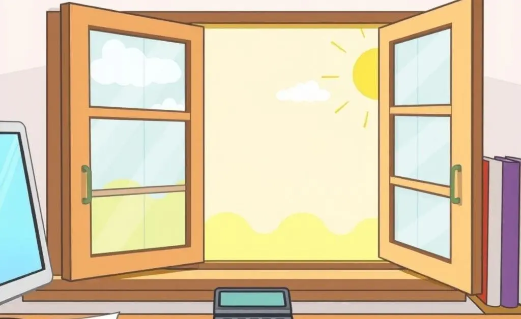 A calculator and savings notes on a desk with a sunny window