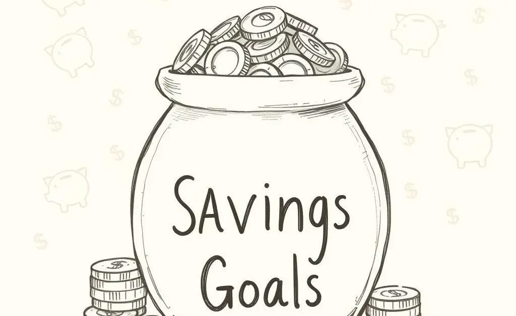 A hand-drawn style money pot labeled 'Savings Goals.'