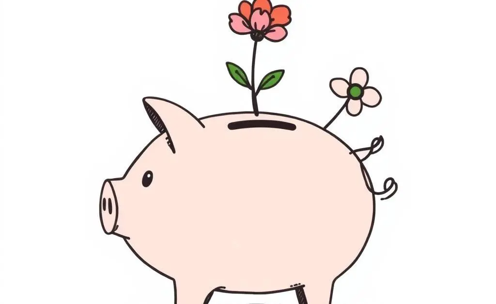 A hand-drawn style image of a piggy bank with blossoming flowers, representing growing savings.