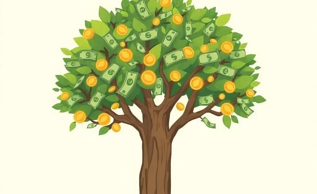 Tree growing with money as leaves, symbolizing savings growth