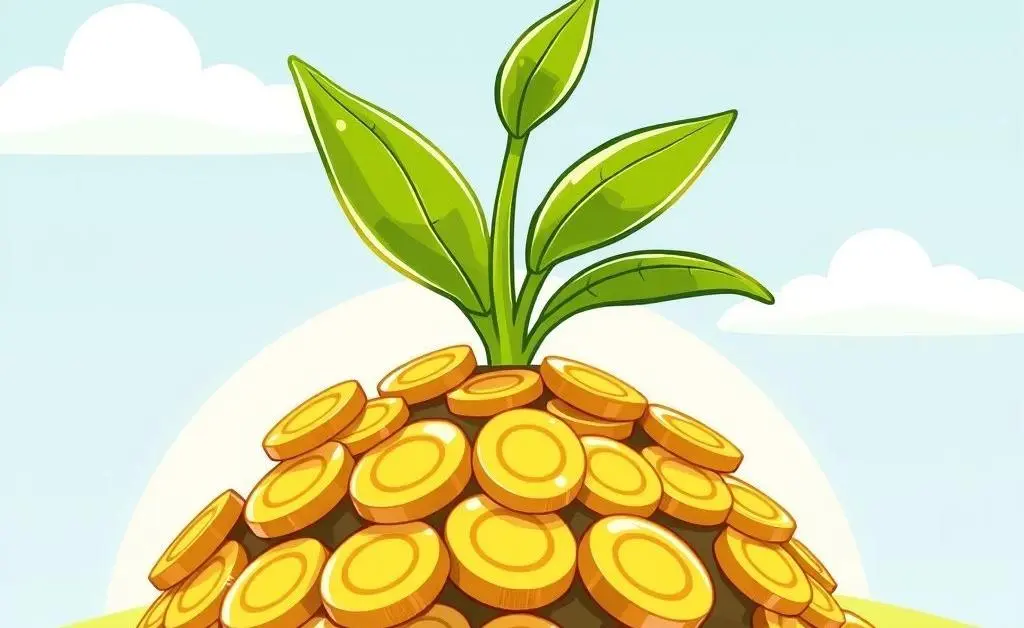 Plant growing from coins representing savings growth