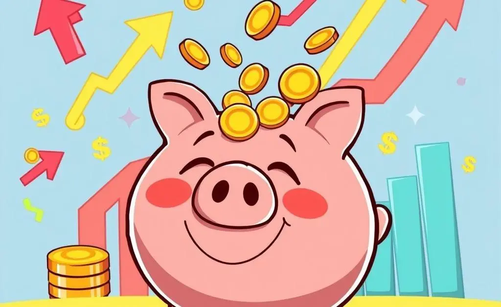 Illustration of a piggy bank with coins
