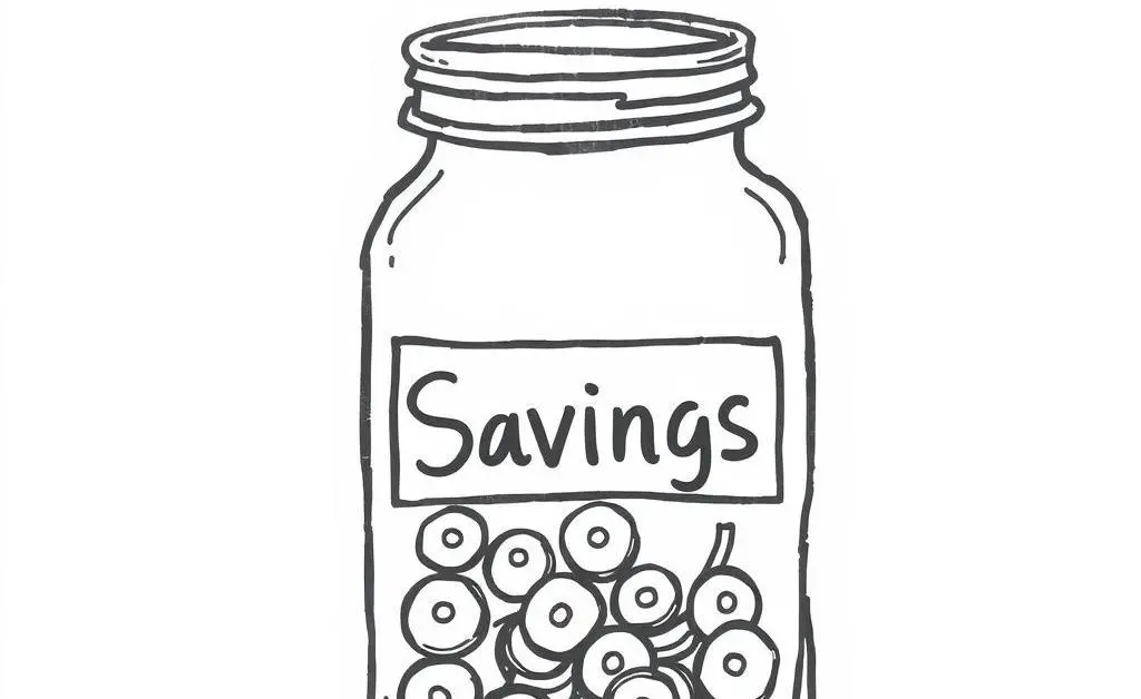 Savings jar filled with coins and bills