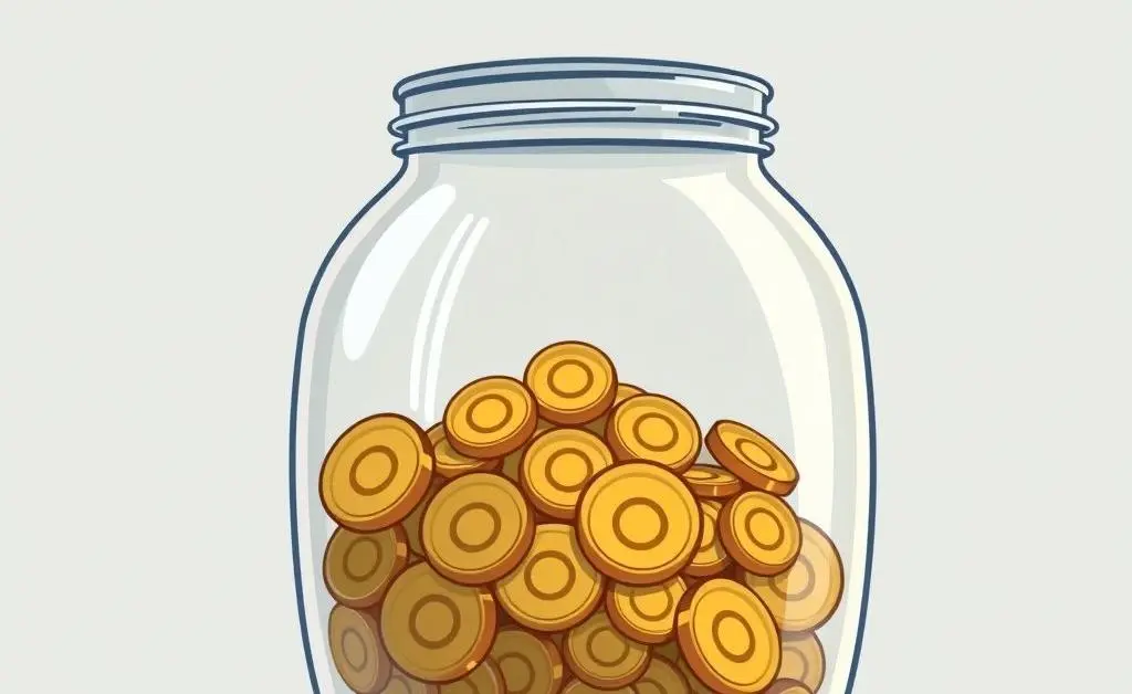 Cartoon-style image of a savings jar gradually filling with coins