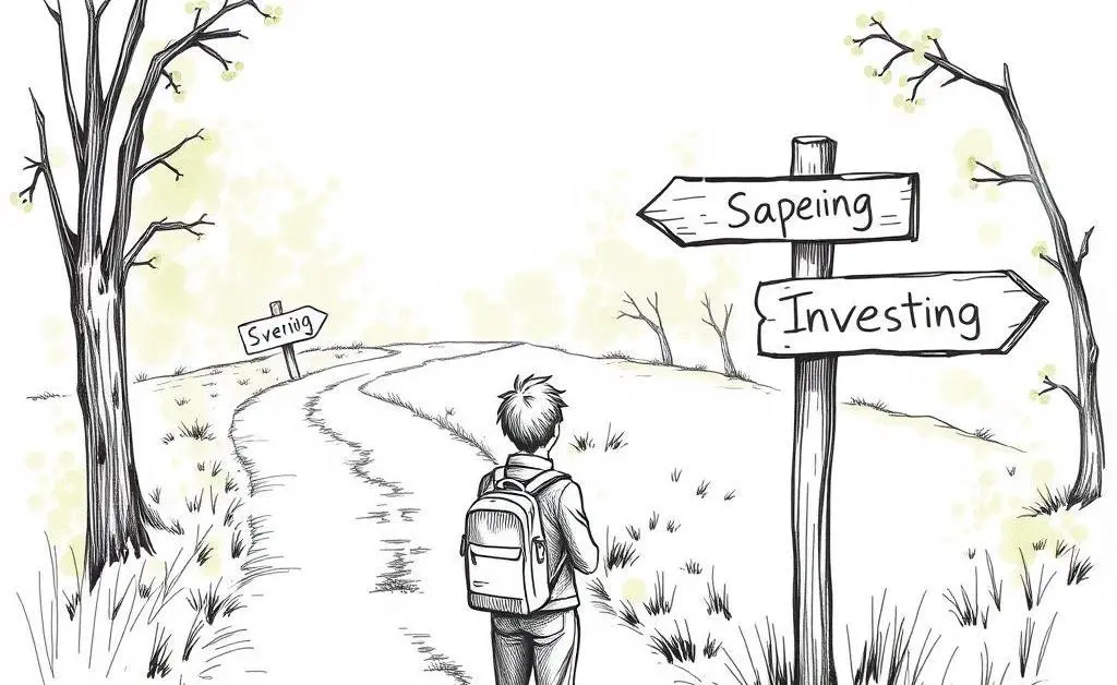 Traveler at a crossroads with signposts