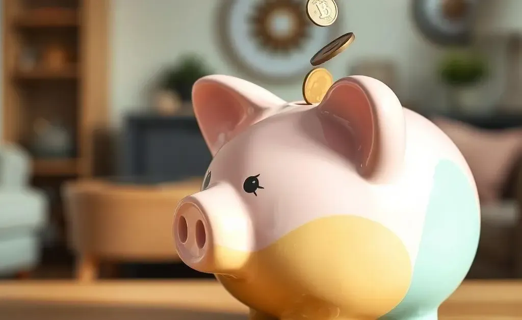 A piggy bank with coins being added, symbolizing savings growth