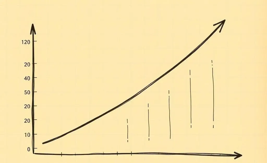 A hand-drawn chart showing a growing savings plan over time.