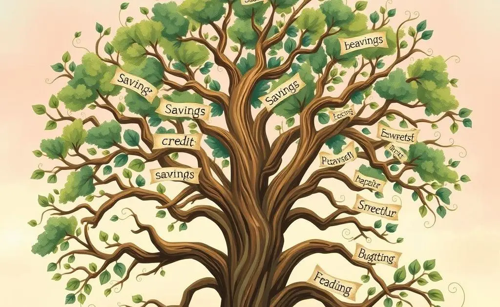 Tree with branches labeled ways to manage finances