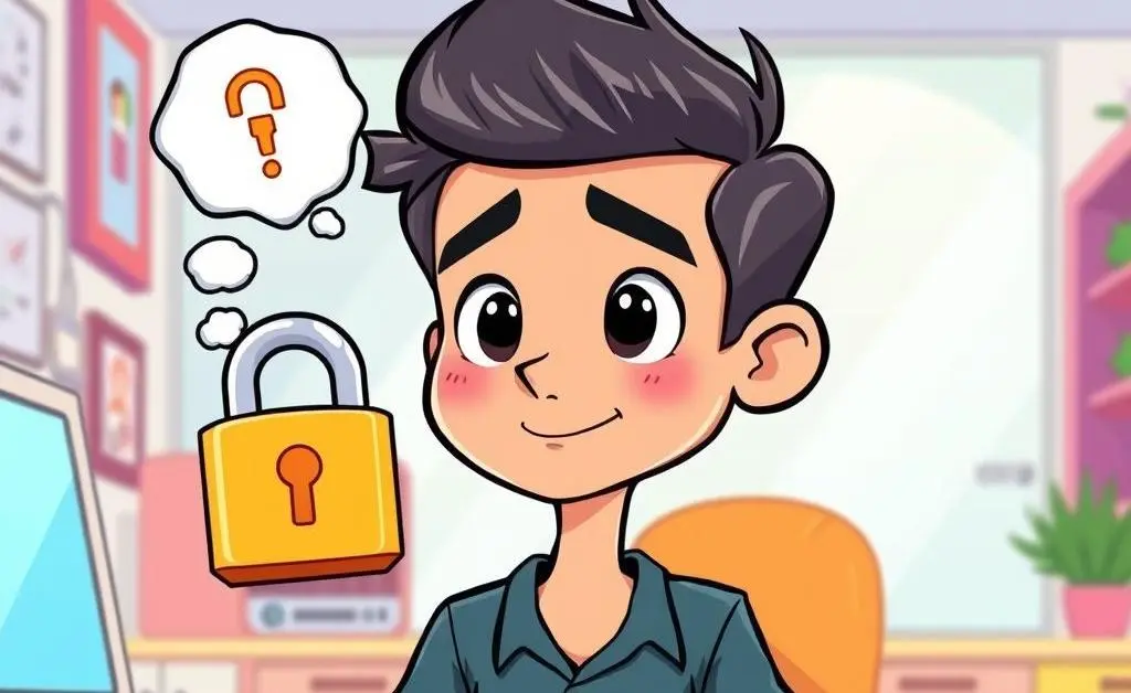 Person thinking about securing their account with a lock symbol