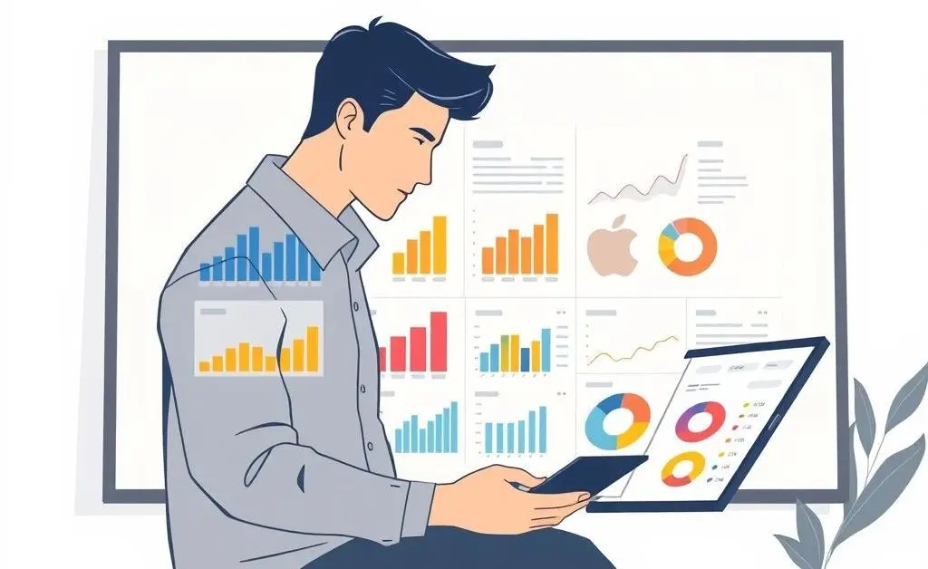 Person reviewing a diversified investment portfolio with graphs and charts