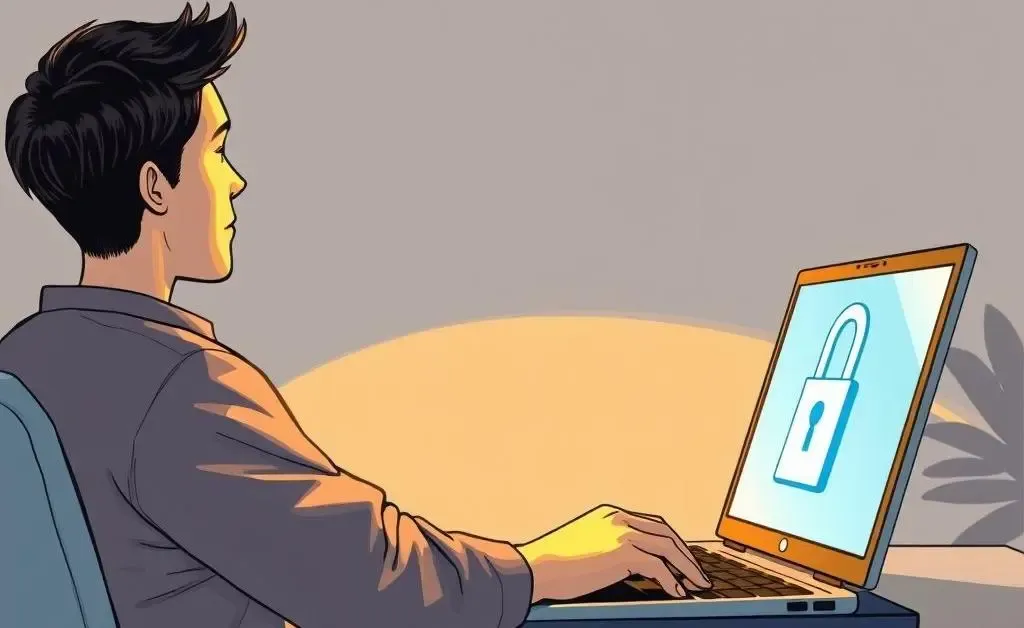 Person using a laptop with a lock icon