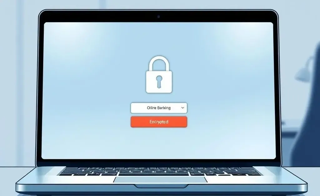 An illustration of a laptop with secure online banking login