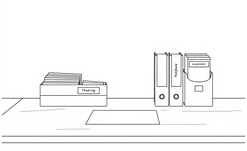 A minimalist sketch of an organized desk with labeled folders for important documents.