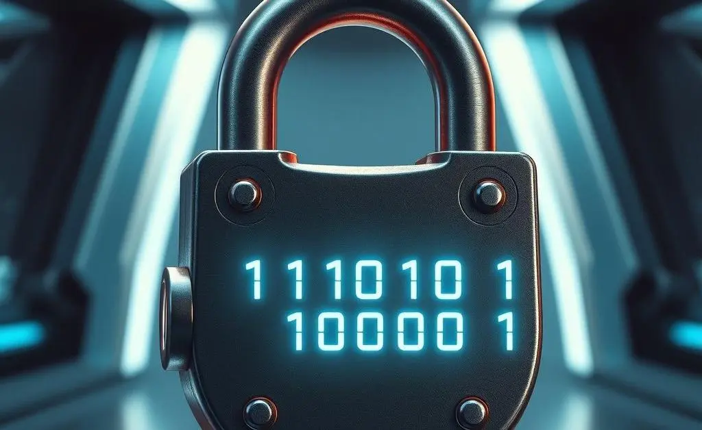 Illustration of a padlock with a digital password overlay