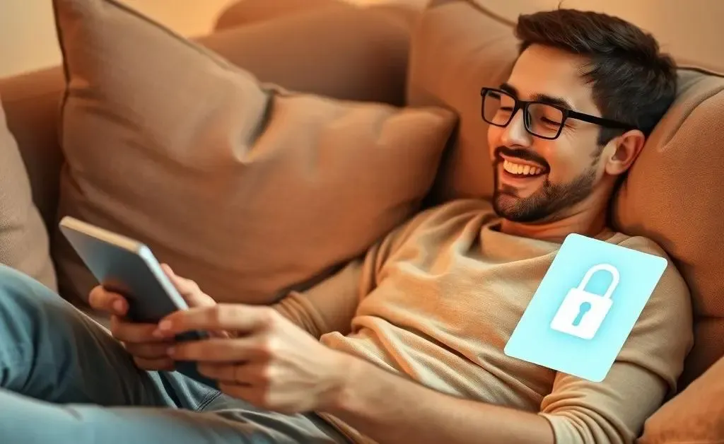 Comfortable online shopping from home with security lock on screen