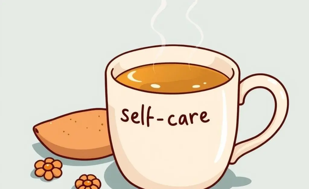 Cartoon of a self-care mug with calming tea